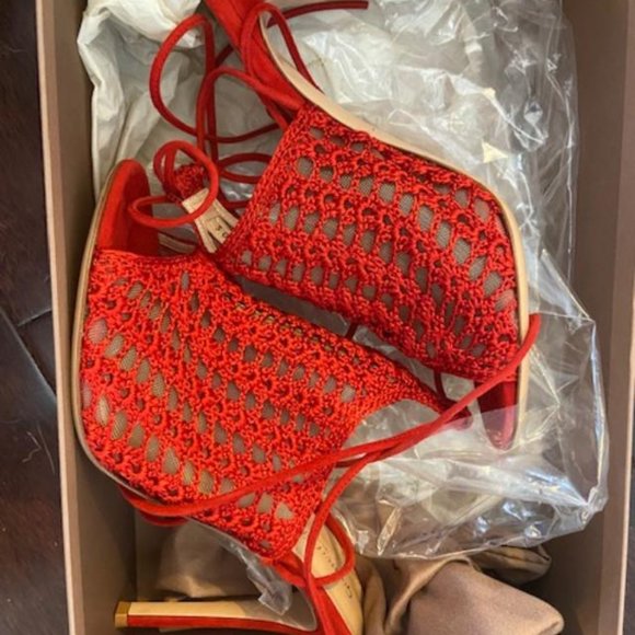 Italian made crochet gladiator red heels - Picture 3 of 6